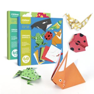 Image of a Origami Animals - Colorful paper sheets and origami animal creations.