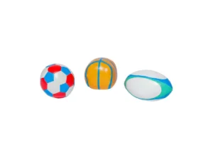 صورة كرتي الرياضية الأولى هي مجموعة من ثلاث كرات صغيرة لكرة القدم ورجبي وكرة السلة، مثالية للرياضيين الصغار.