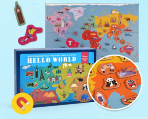 صورة للغز مغناطيسي - خريطة العالم: لعبة جغرافية تعليمية للأطفال.