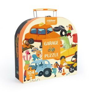 Image of a Gift Box Puzzle - My Garage - An image showcasing the colorful and detailed puzzle scene, neatly packed in a carry handle case for portability.