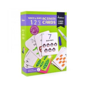 Image of Write and Wipe Card 1+2=3 educational card set with reusable surfaces and dry scan pen for math learning.