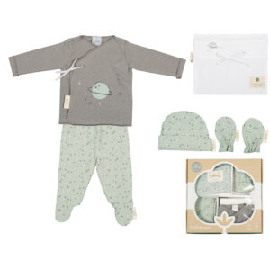 Image of Soft Newborn Pajama Bundle - Gray & Green made from 100% natural cotton. Keep your little one warm and comfortable during the first few months of life.