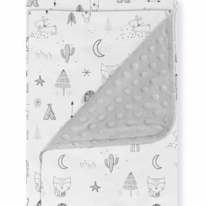 image of a Knit + Micro Blanket - White & Gray - Organic Cotton Jersey, Polyester Padding, Machine Washable, 150ºC Ironing.