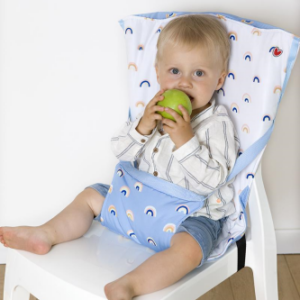 Image of a Baby Pocket Chair - Rainbow is the perfect portable baby chair for travel, dining out, and everyday use. It's safe, comfortable, and easy to clean.